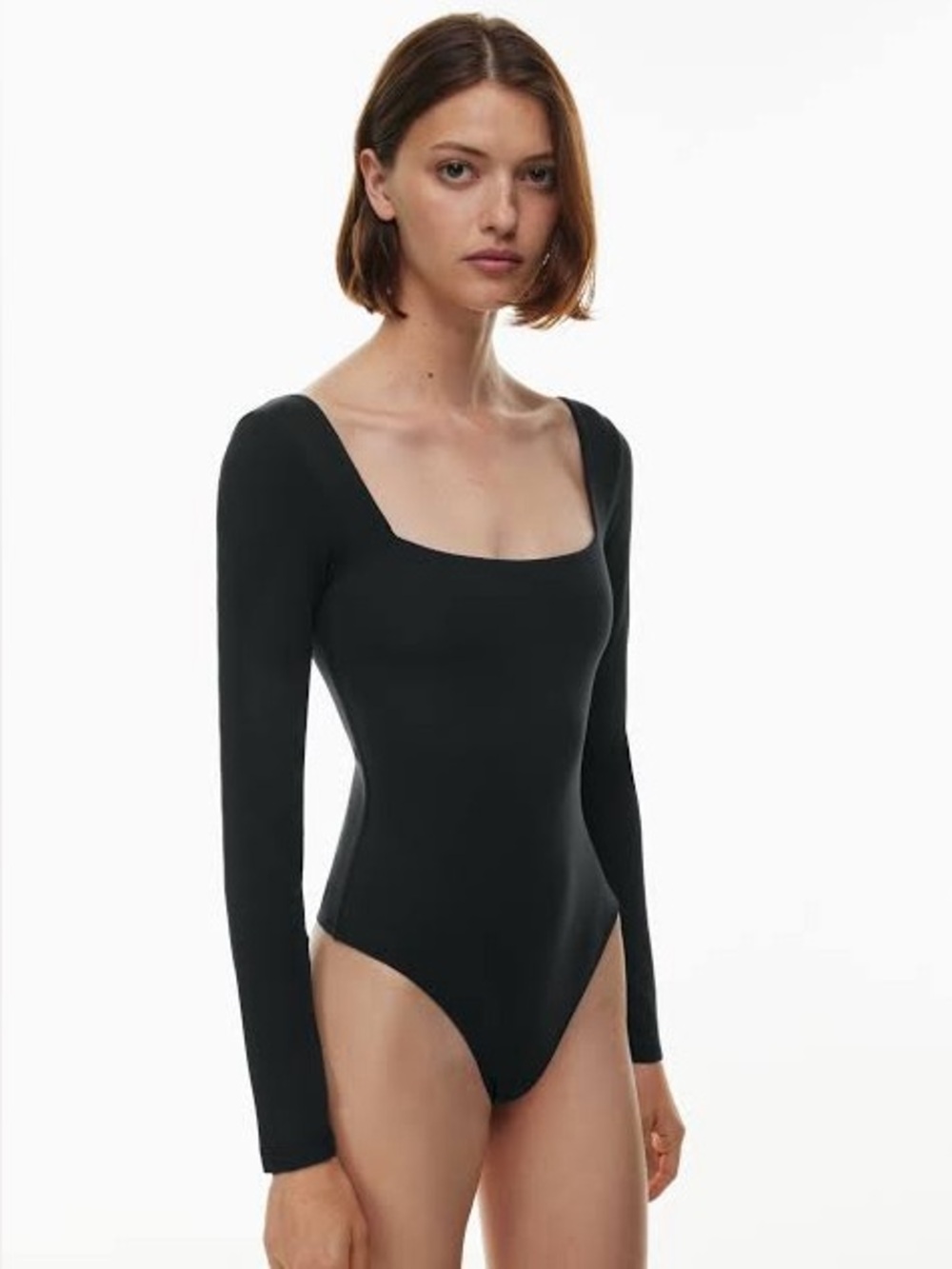 Aritzia Babaton Black Contour Squareneck Longsleeve Bodysuit